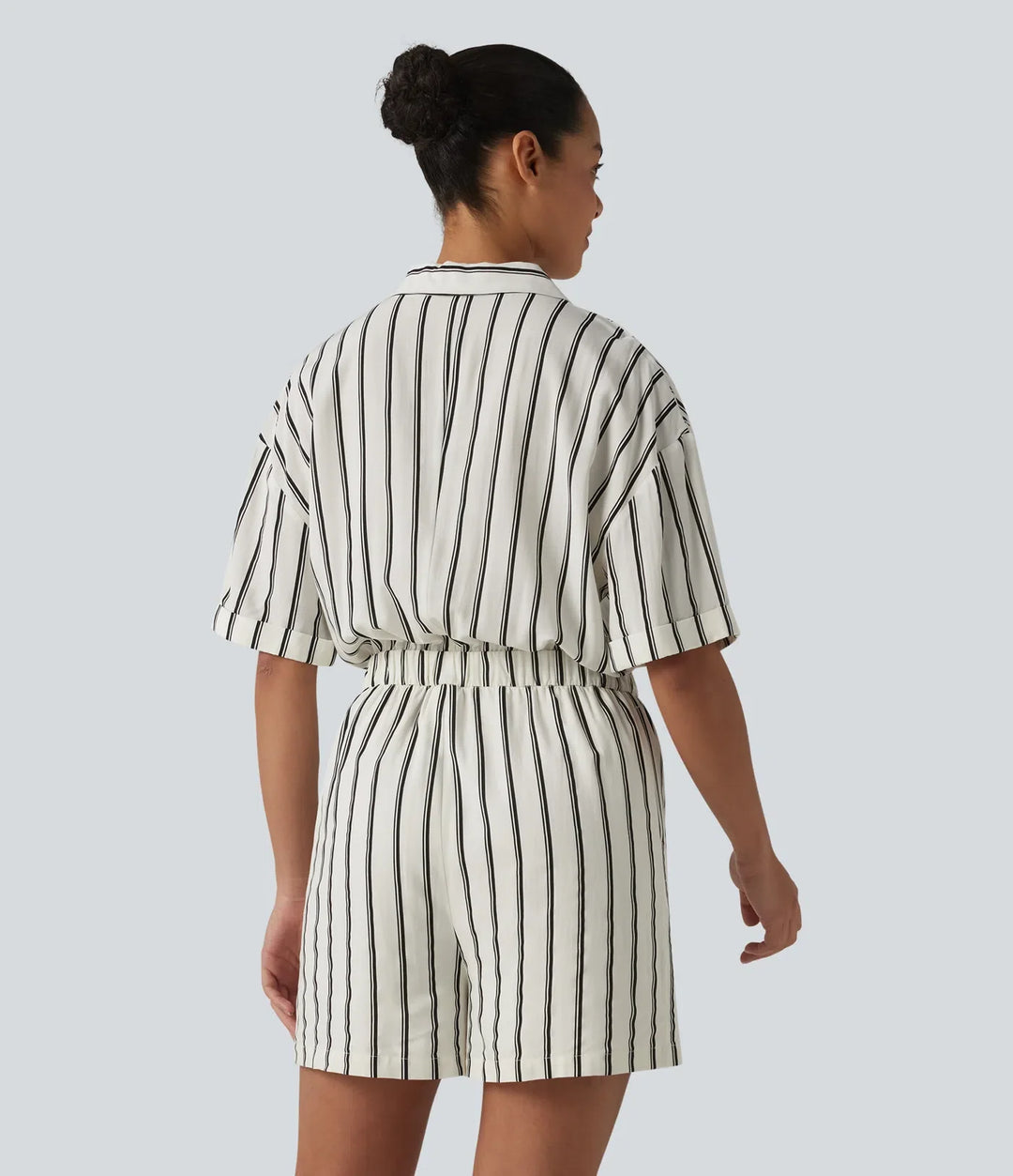 Kortärmad randig vardaglig skjorta playsuit med fickor
