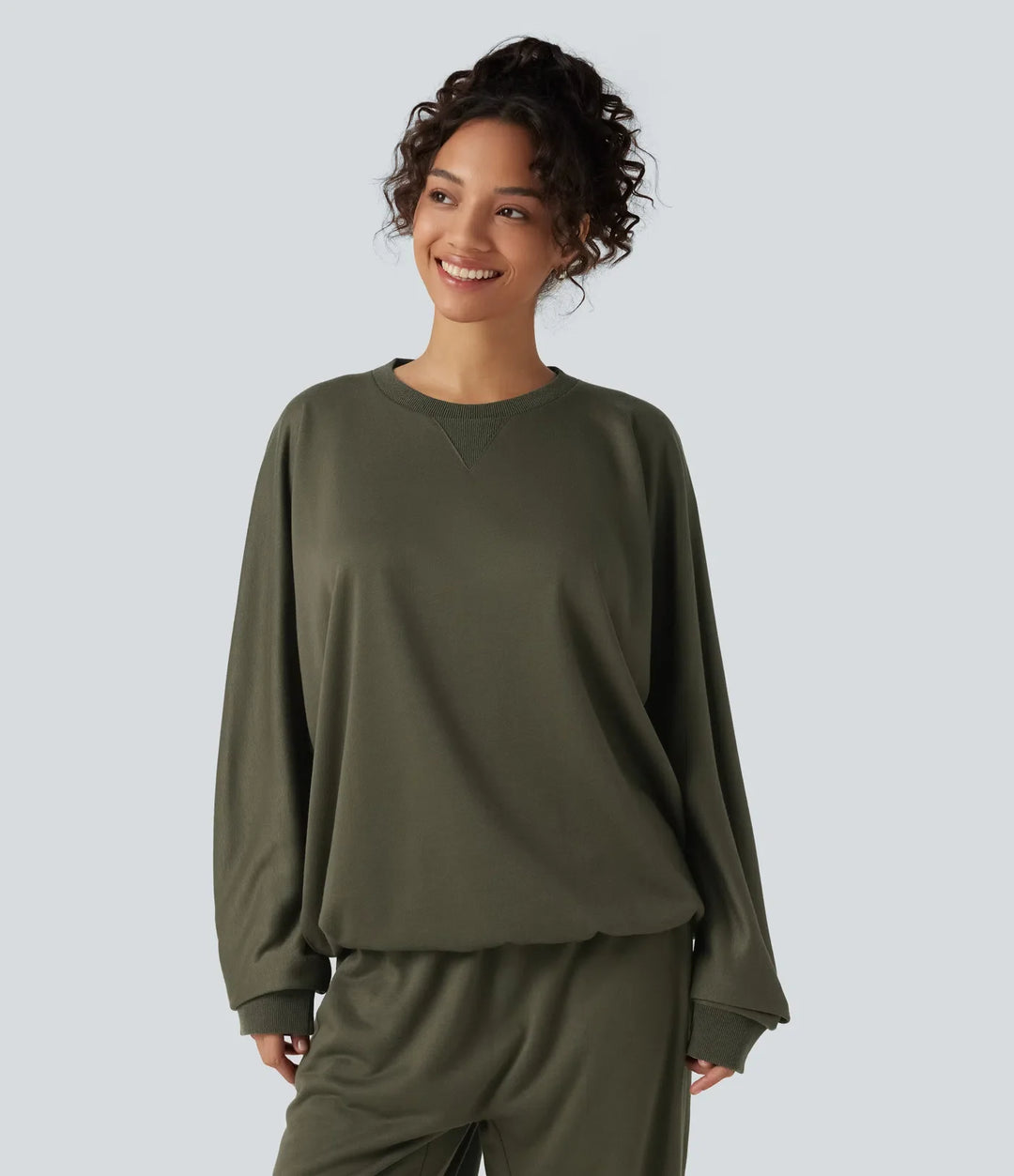 Rund hals långärmad frotté vardaglig sweatshirt