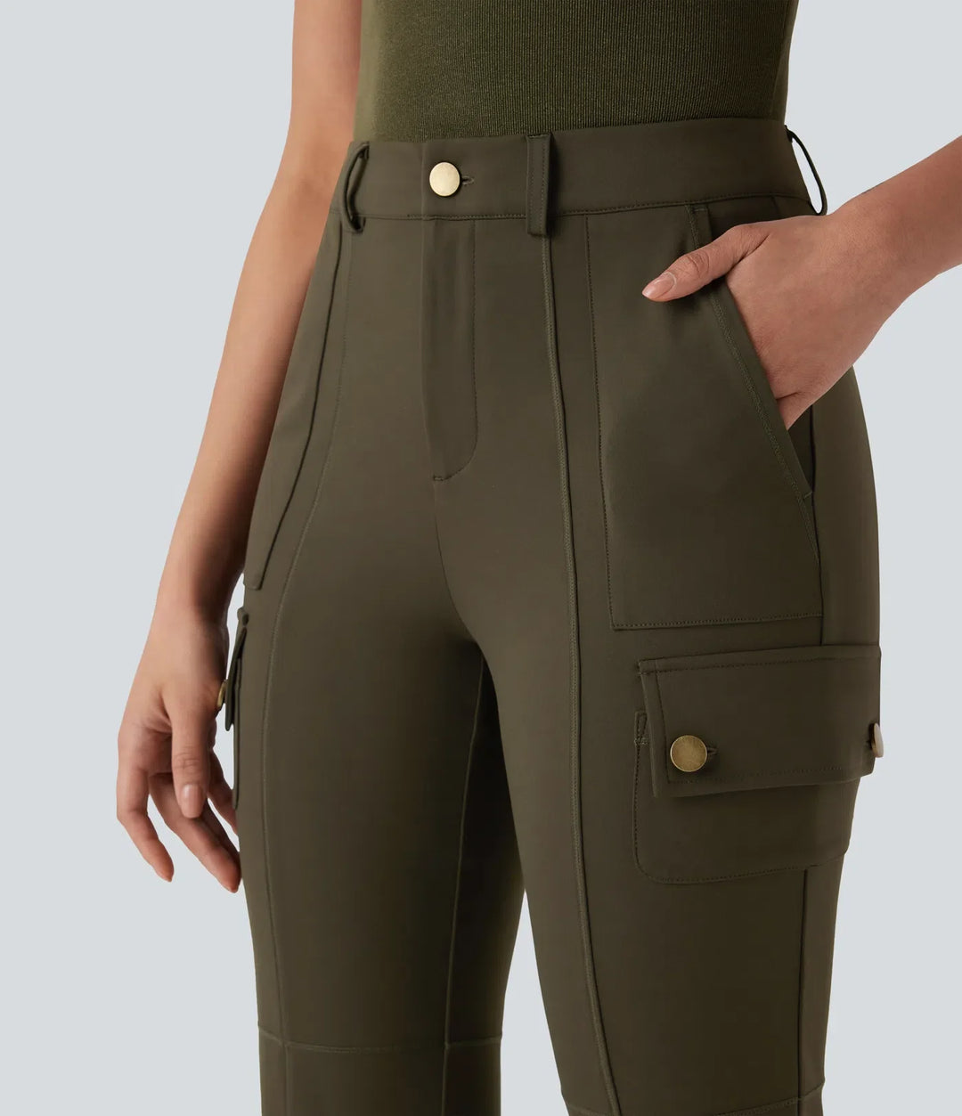 DayStretch med medelhög midja fickor vandring cargo bootcut byxor