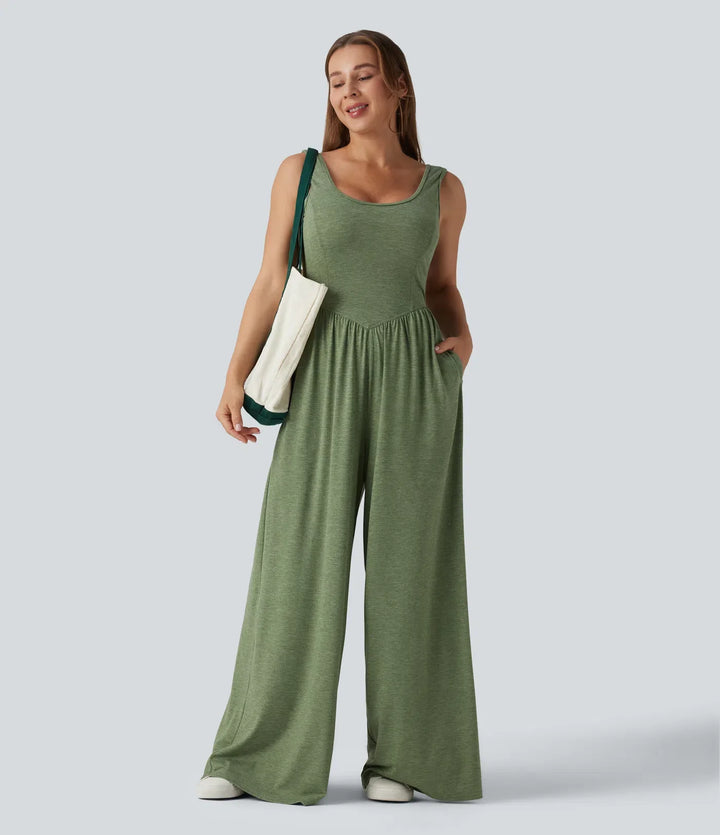 U-ringad vida ben vardaglig jumpsuit med fickor-Easy Peezy Edition
