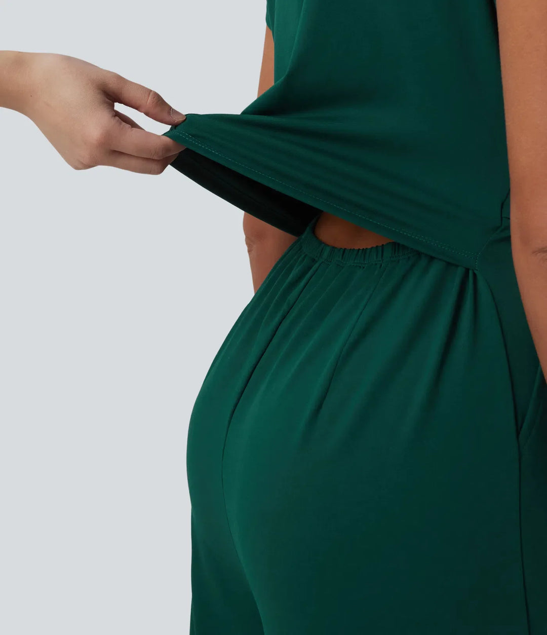 V-ringad kortärmad vida ben vardaglig jumpsuit med fickor-Easy Peezy Edition