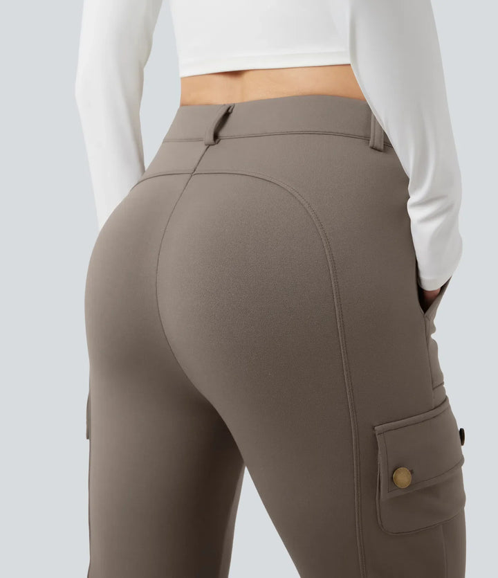 Högmidjad skinny fleece vandring cargo byxor med fickor