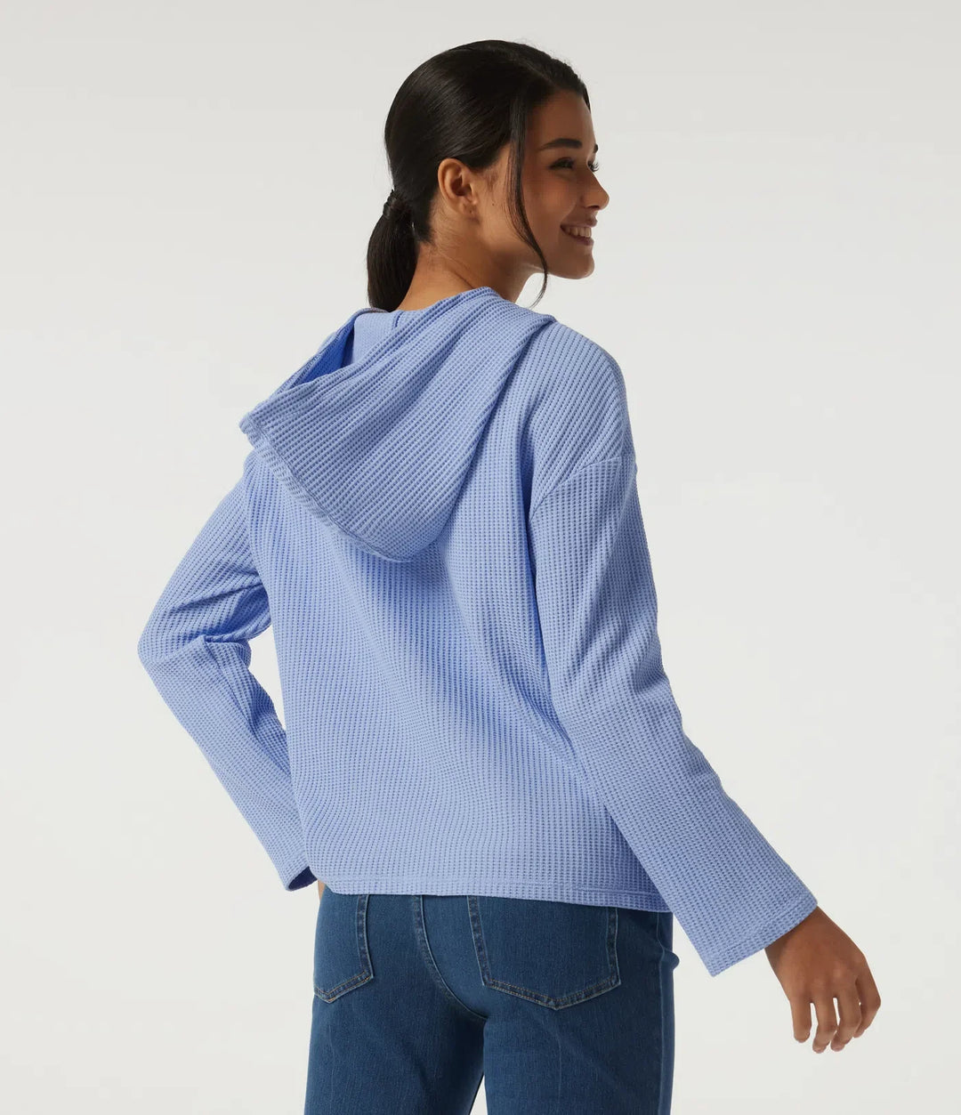 Med huva långärmad spets upp våffelstruktur vardaglig sweatshirt