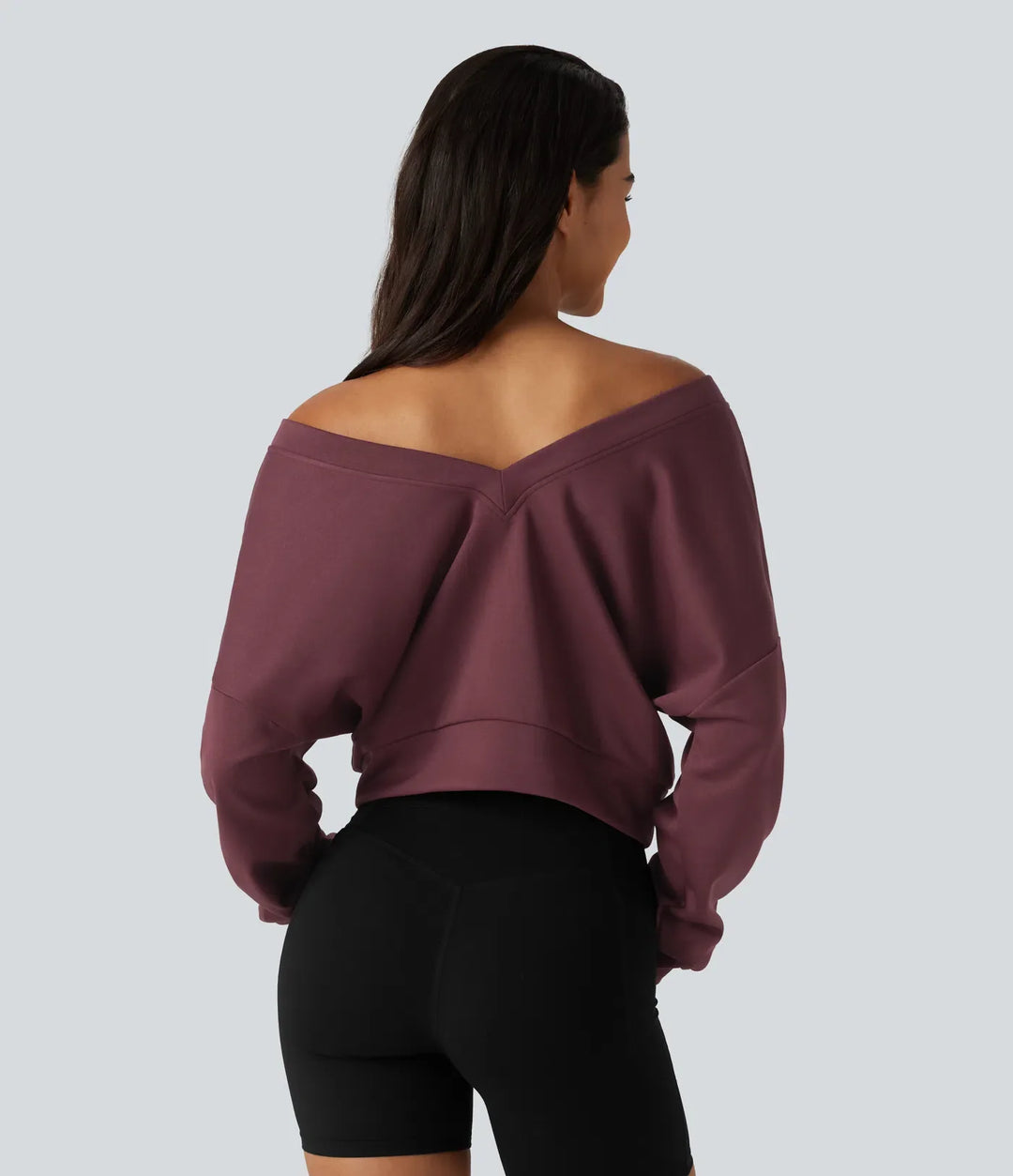 V-ringad långärmad boxig avkoppling sweatshirt