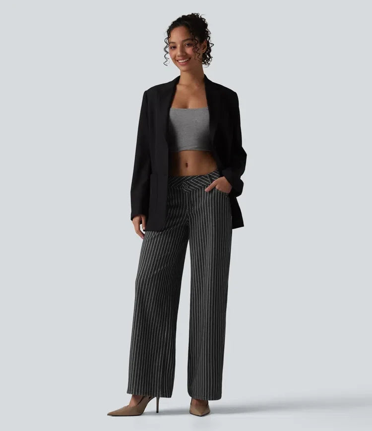 Halara Flex asymmetrisk med låg midja vida ben rand jeans för arbete med fickor