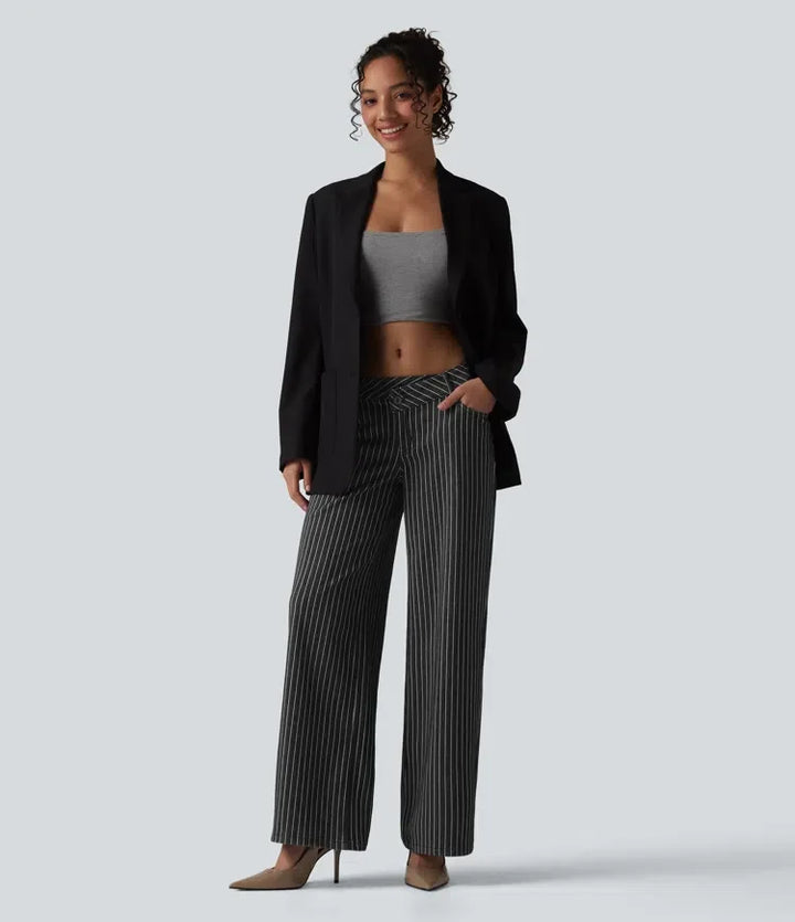 Halara Flex asymmetrisk med låg midja vida ben rand jeans för arbete med fickor