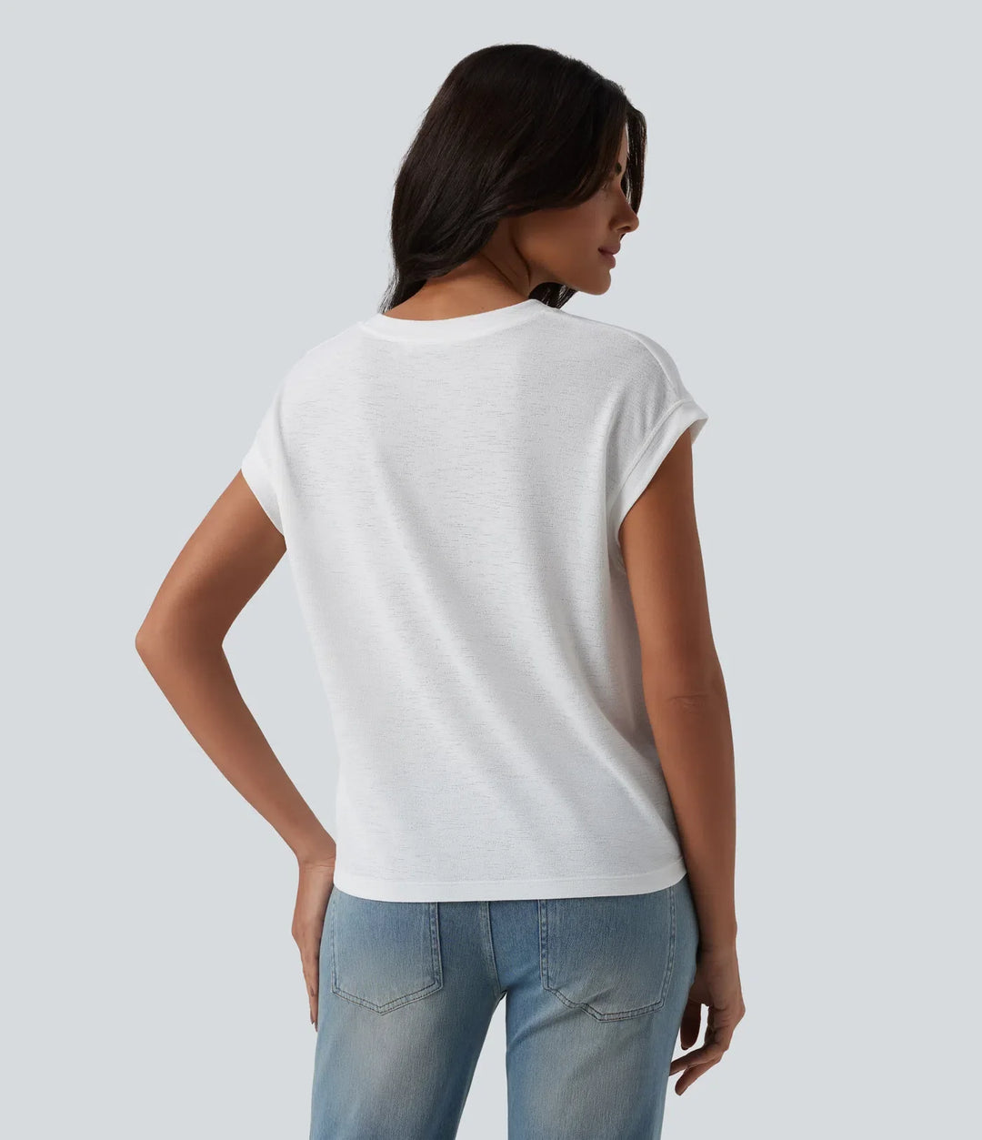 Halvtransparent med slag kortärmad T-shirt för vardag
