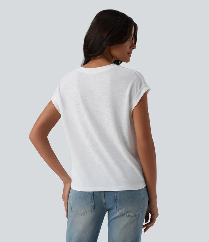 Halvtransparent med slag kortärmad T-shirt för vardag