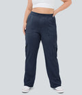 Lyckera Flex medelhög midja fickor raka ben plusstorlek vardaglig cargo jeans