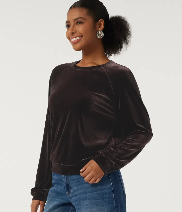 Rund hals långärmad sammet vardaglig sweatshirt