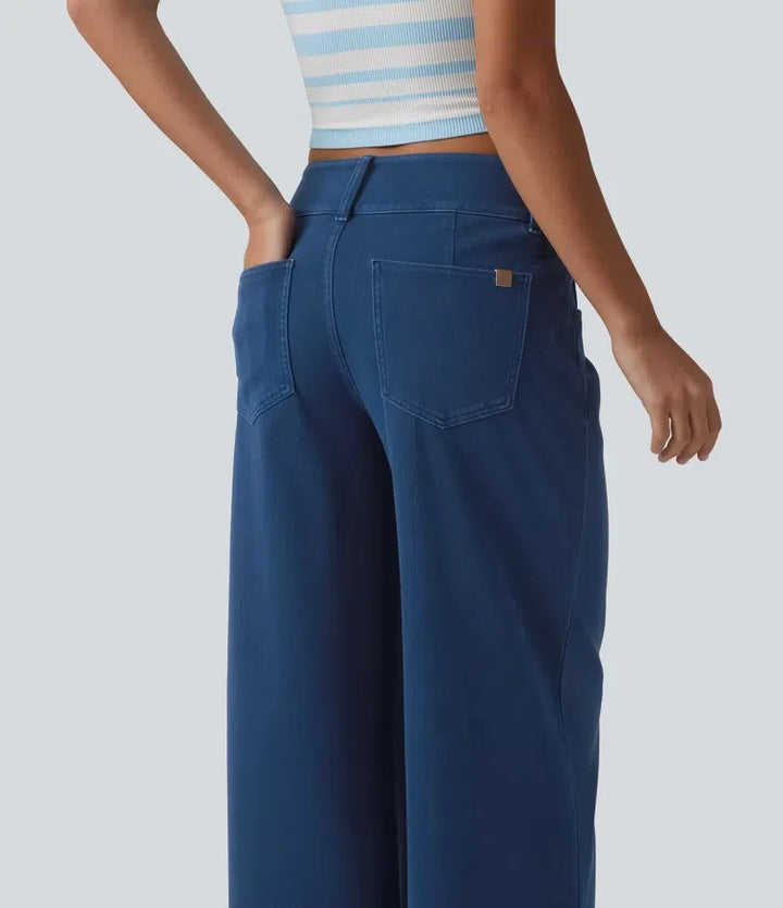 Lyckera Flex låg midja raka ben färgstark arbete jeans med fickor
