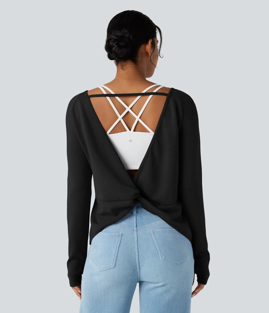 SpacerTek rygglös vriden långärmad tumhål vardaglig sweatshirt med fickor