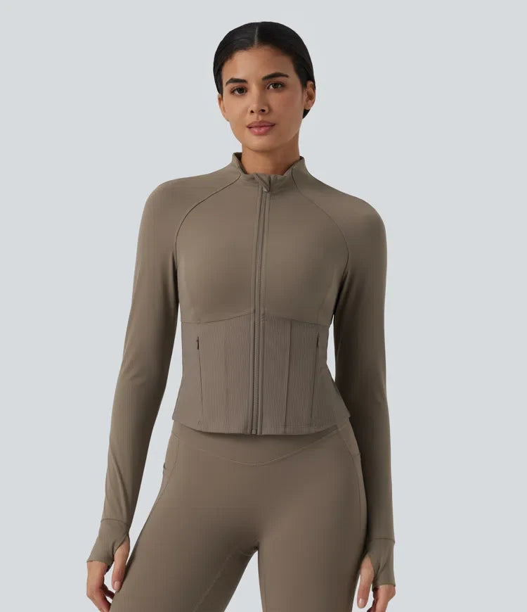 Lyckera UltraSculpt InstantCool ståkrage raglan tumhål rundad fåll yogajacka med fickor