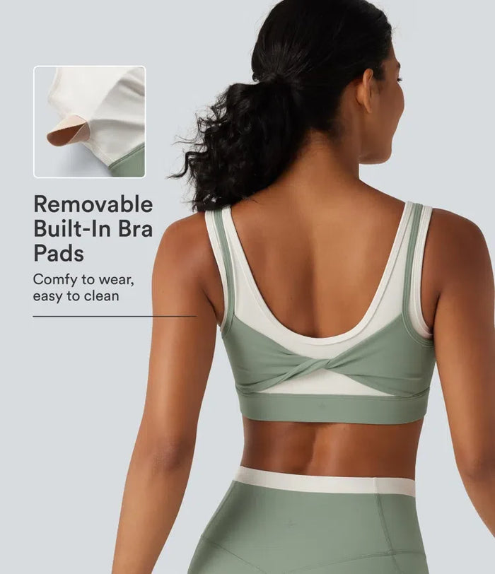 Lyckera UltraSculpt medium stöd U-ringad inbyggd BH vriden färgblock yoga sport-BH