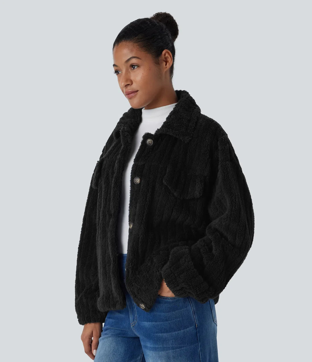 Långärmad vardaglig sherpajacka