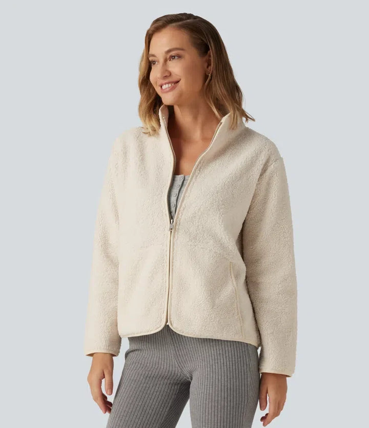 Långärmad vardaglig sherpajacka med fickor