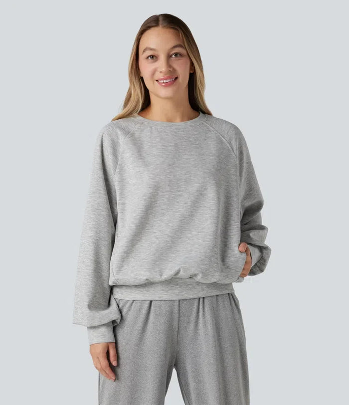Rund hals långärmad skuren-ut vardaglig sweatshirt med fickor