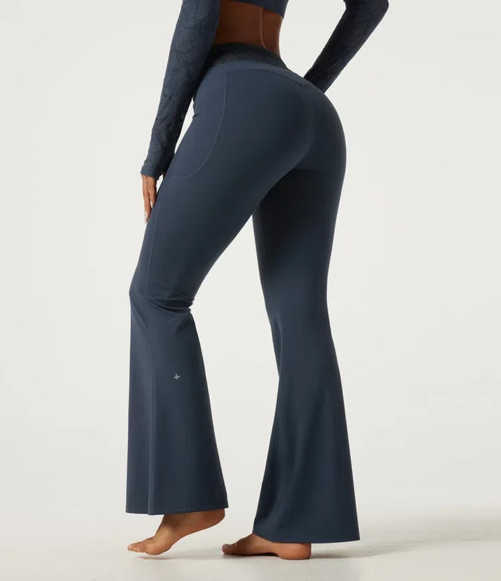 Halara UltraSculpt med medelhög midja dragsko kontrastspets utsvängd yogaleggings med fickor