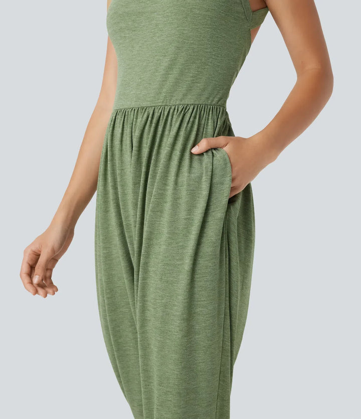 Inbyggd BH harem vardaglig jumpsuit med fickor-Easy Peezy Edition