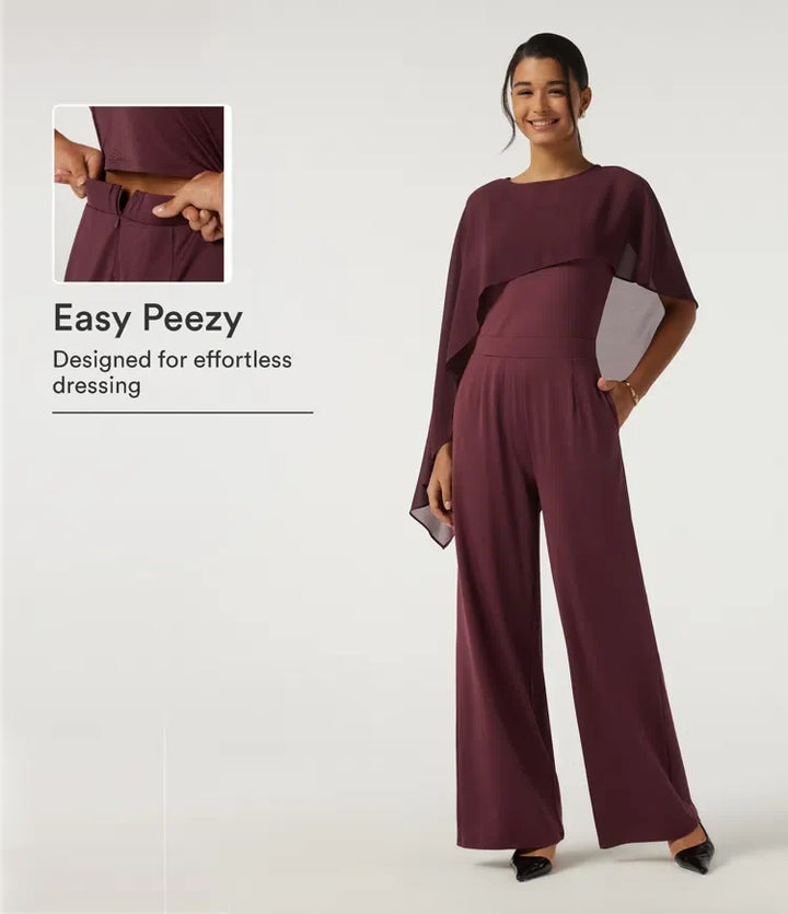 Rund hals ärmlös smal vida ben asymmetrisk jumpsuits för fest med fickor -Easy Peezy Edition