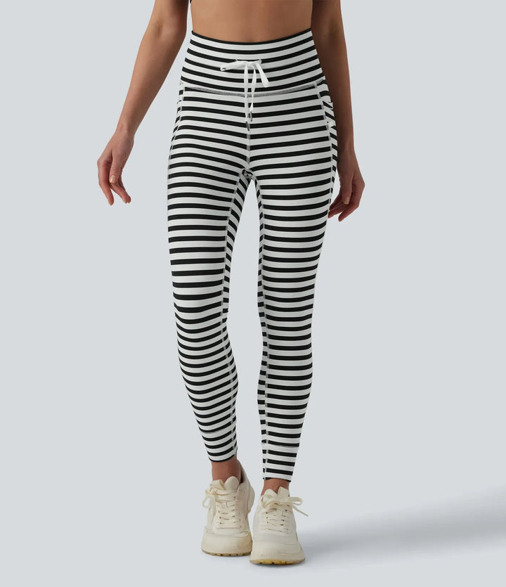 Med hög midja dragsko rand yogaleggings med fickor
