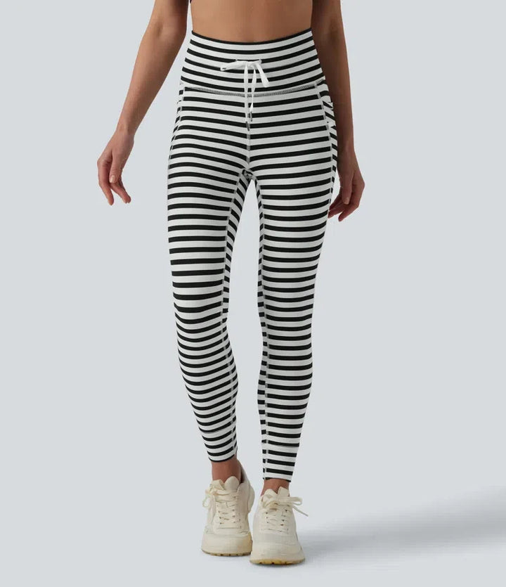 Med hög midja dragsko rand yogaleggings med fickor