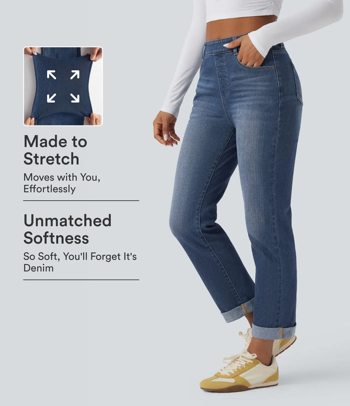 Halara Flex med hög midja upprullad fåll för vardag smal jeans med fickor