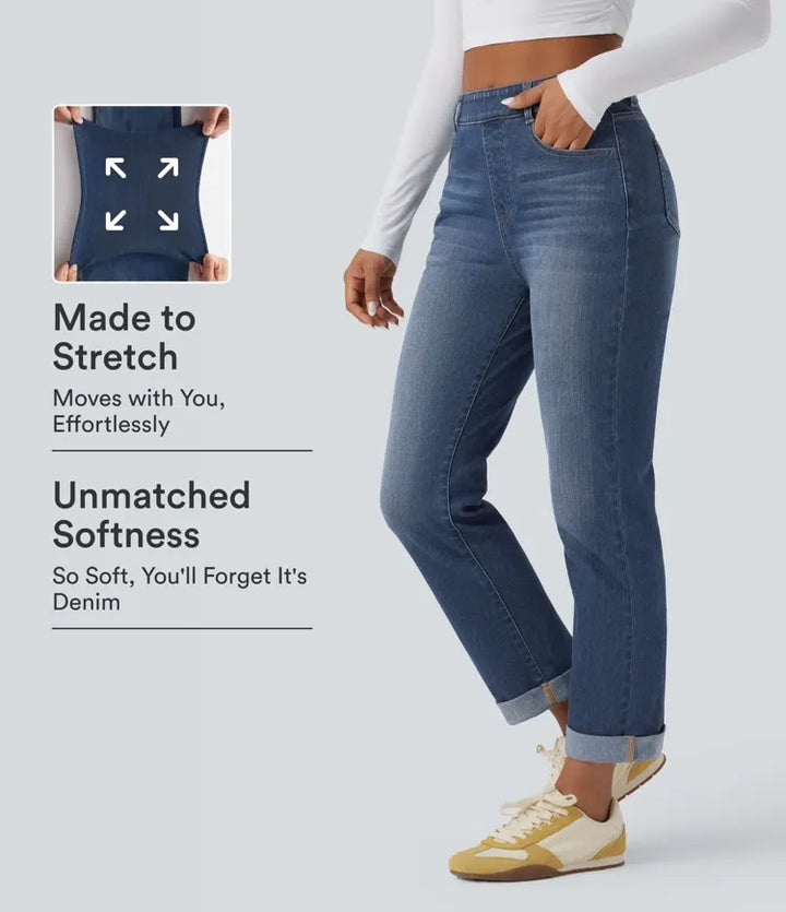 Lyckera Flex högmidjad upprullad fåll vardaglig smal jeans med fickor