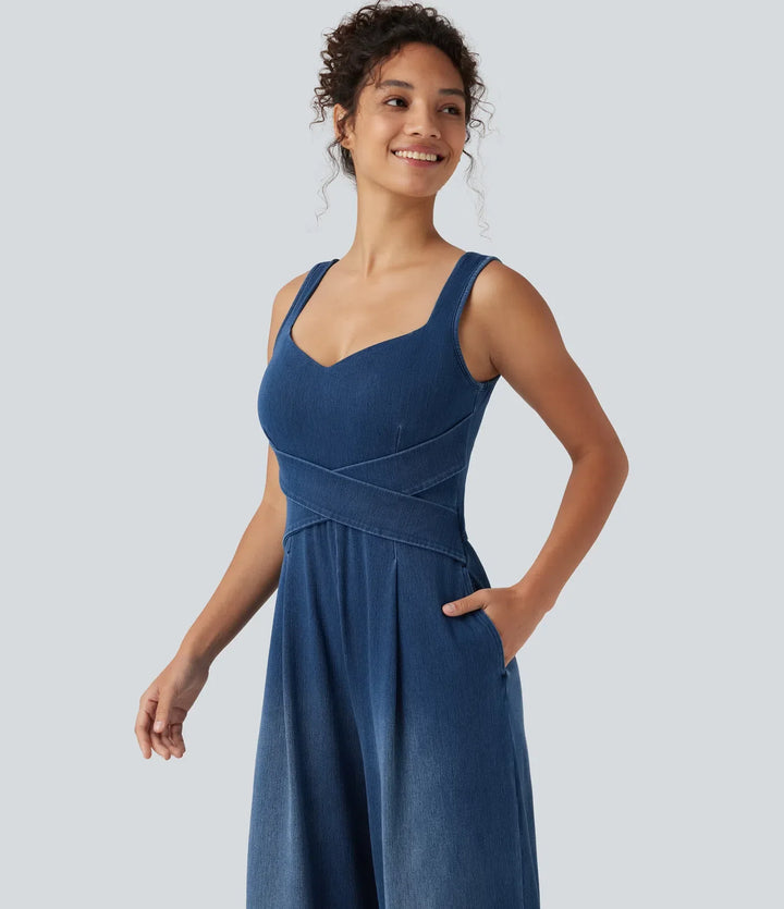 Lyckera Flex inbyggd BH denim vardaglig jumpsuit med fickor-Easy Peezy Edition