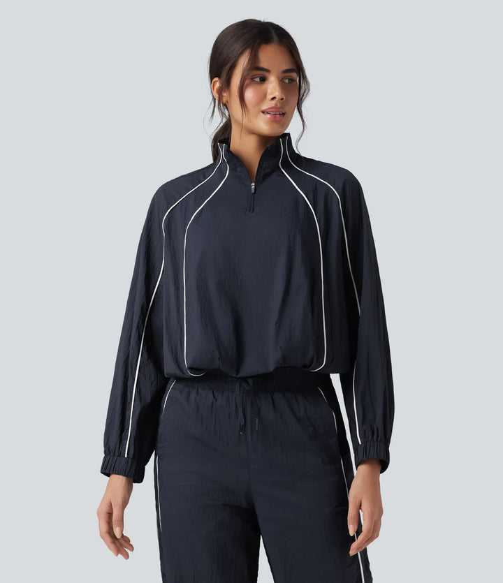 Lätt slitstark vattenavvisande färgblock halv dragkedja oversized vandringsjacka