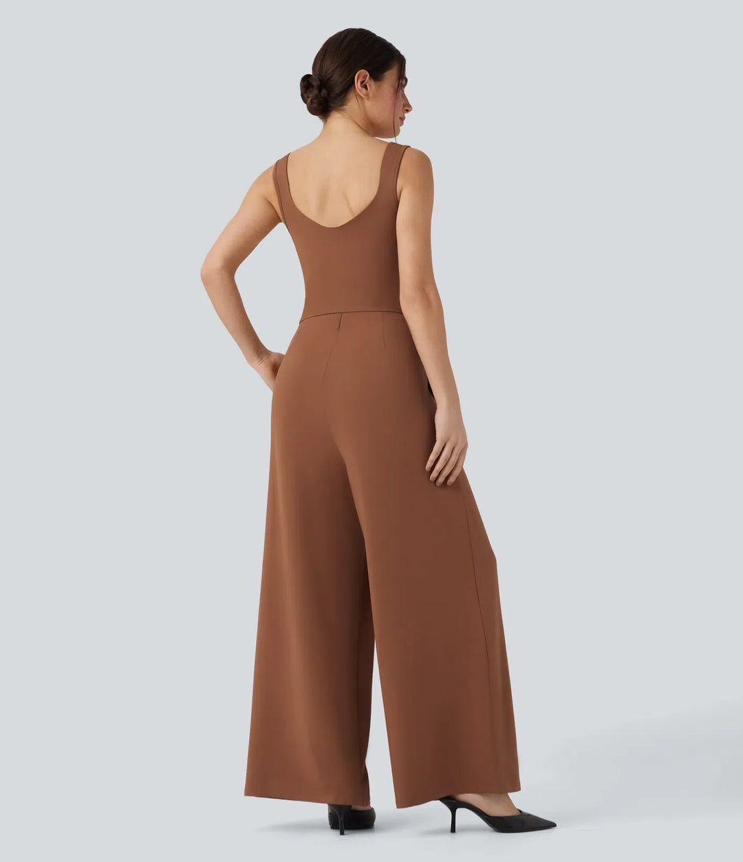 U rygg ärmlös vardaglig jumpsuit med fickor-Easy Peezy Edition