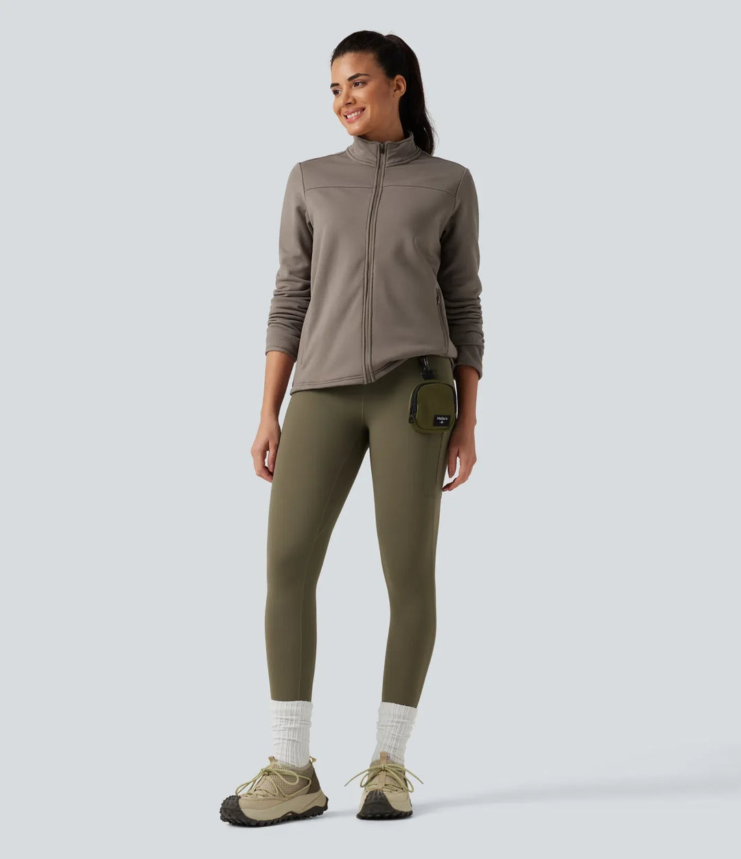 Ståkrage långärmad dragkedjegylf fleece vandringsjacka med fickor