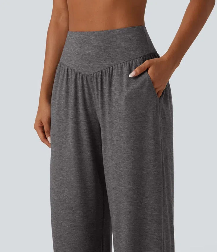 Med hög midja rynklad baggy yogabyxor med fickor