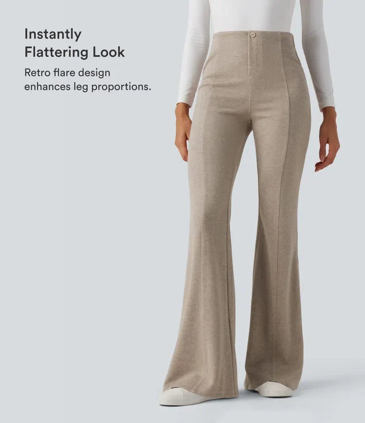 Ribbad med hög midja och magkontroll för vardag utsvängd byxor