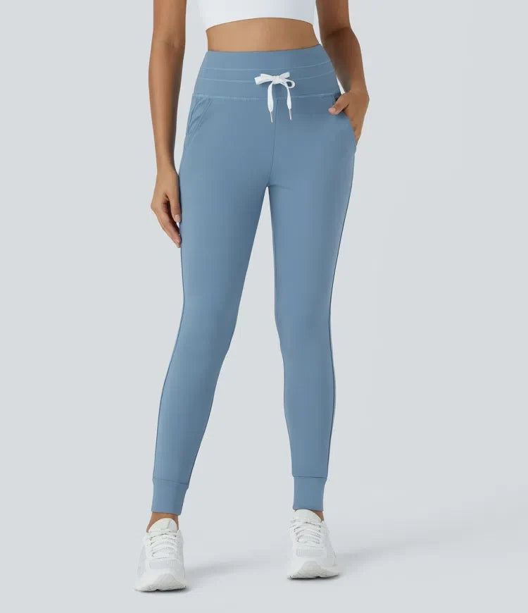 SoftlyZero Plush med hög midja dragsko ficka enfärgad fullängd joggingbyxor