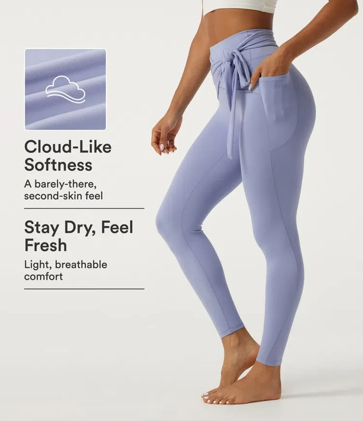 SoftlyZero högmidjad knytning fram yogaleggings med fickor