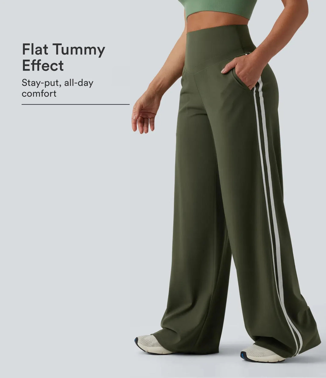 Halara UltraSculpt med hög midja och magkontroll färgblock ränder yoga baggy byxor med fickor
