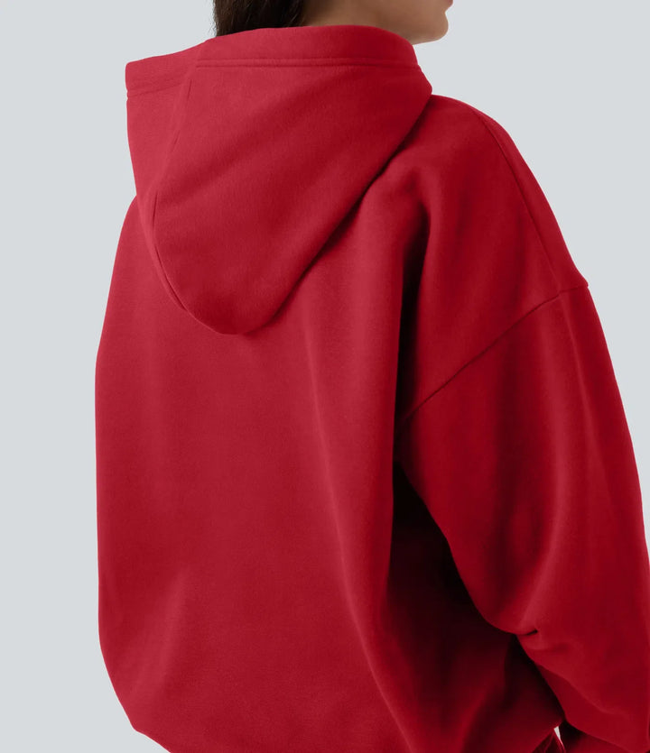 Med huva långärmad fleece vardaglig bomull sweatshirt med fickor