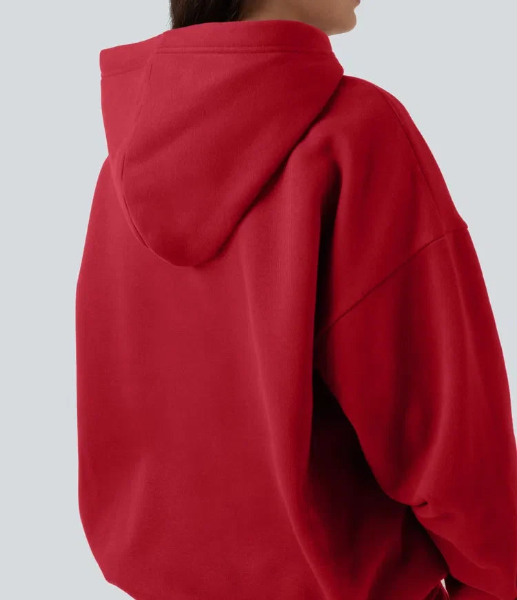 Med huva långärmad fleece vardaglig bomull sweatshirt med fickor