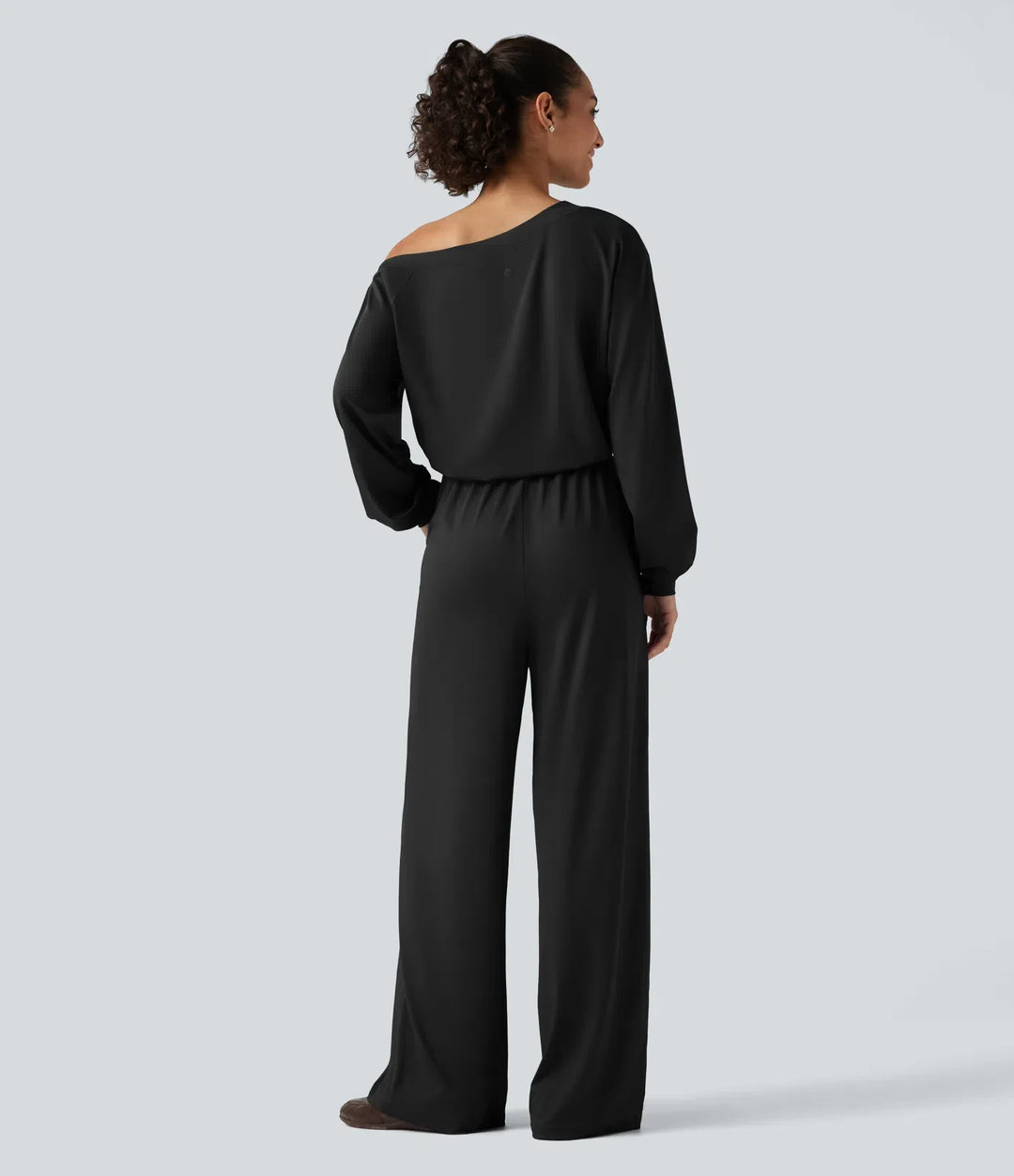 Enaxlad långärmad dragsko baggy vardaglig jumpsuit med fickor-Easy Peezy Edition