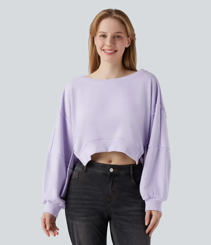 Båtringad långärmad hög-låg vardaglig sweatshirt