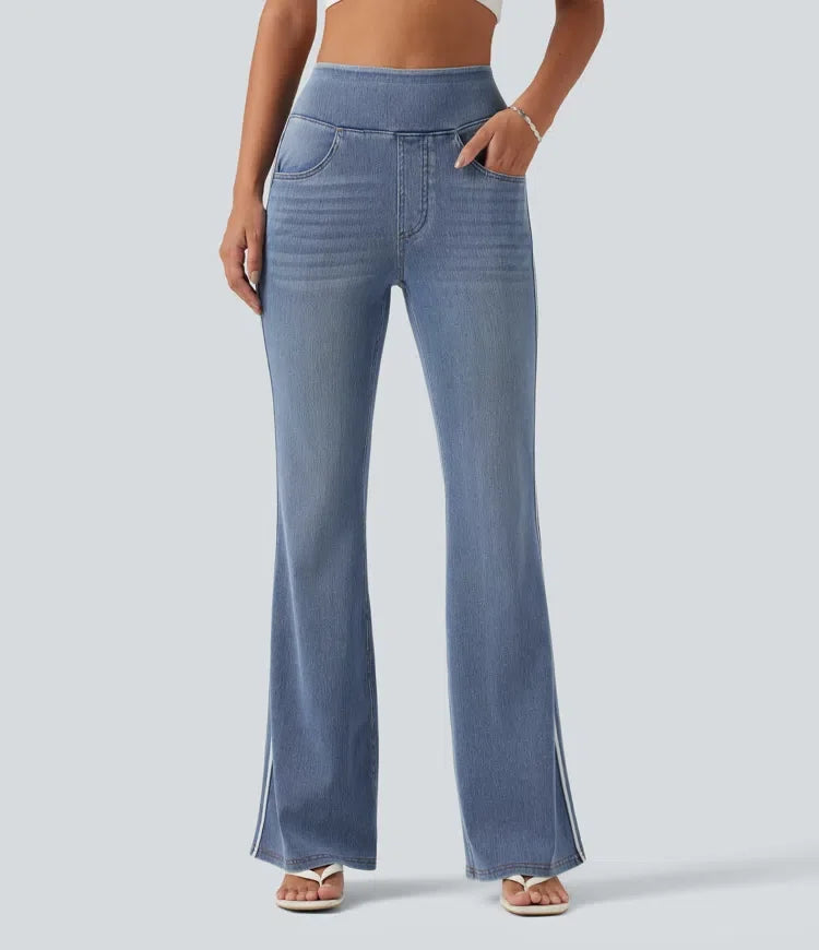 Halara Flex med hög midja rand utsvängd tvättad vardagsjeans med fickor