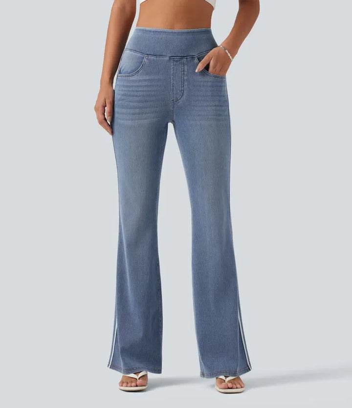 Halara Flex med hög midja rand utsvängd tvättad vardagsjeans med fickor