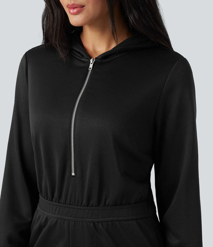 Med huva långärmad vardaglig jogger jumpsuit med fickor-Easy Peezy Edition