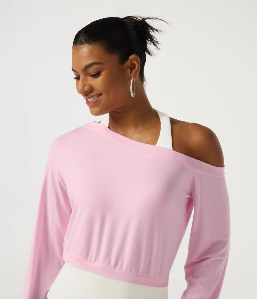 Halterneck enaxlad långärmad 2-i-1 asymmetrisk färgblock vardaglig sweatshirt