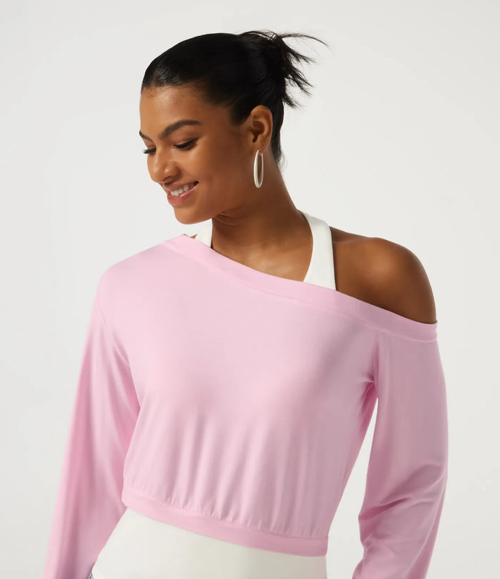 Halterneck enaxlad långärmad 2-i-1 asymmetrisk färgblock vardaglig sweatshirt