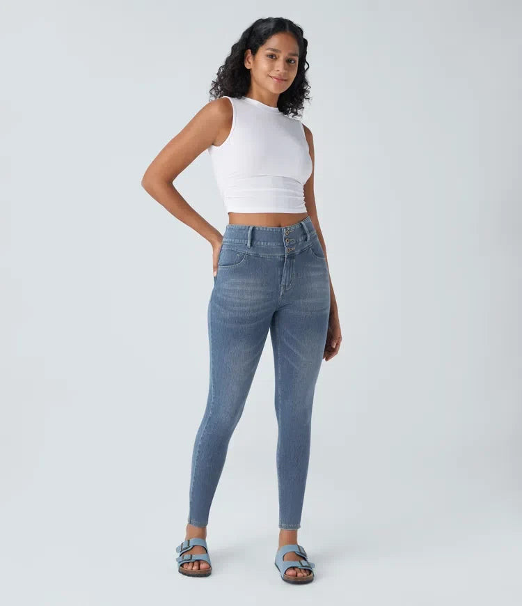 Halara Flex med hög midja dragkedja fickor för vardag smal jeans