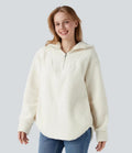 Med huva halv dragkedja rundad fåll oversized vardaglig sherpa sweatshirt med fickor