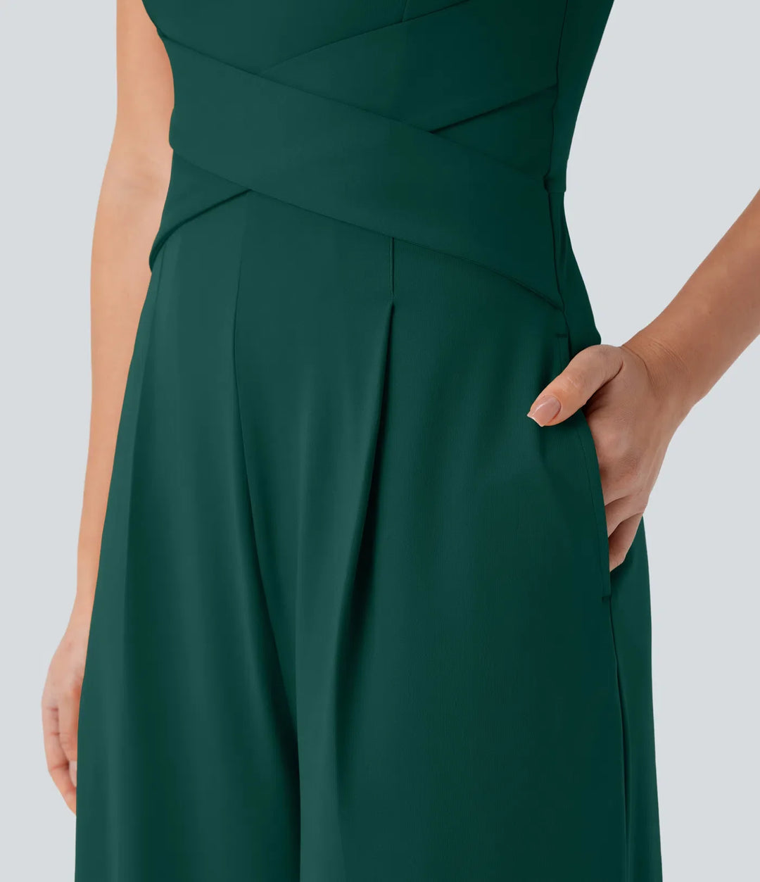 U-formad rygg ärmlös jumpsuit för vardag med fickor