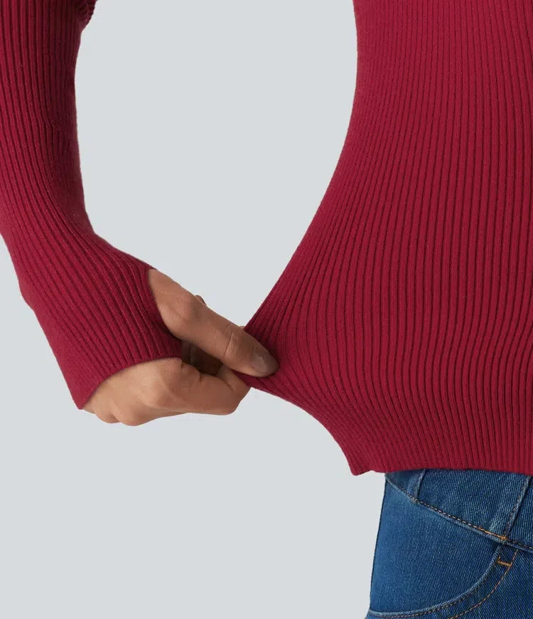Fyrkantig halsringning långärmad tumhål vardaglig tröja